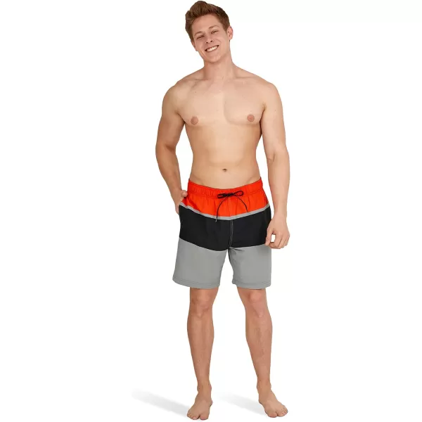 Speedo Mens Swim Trunk Mid Length Redondo StripeSpicy Orange Block