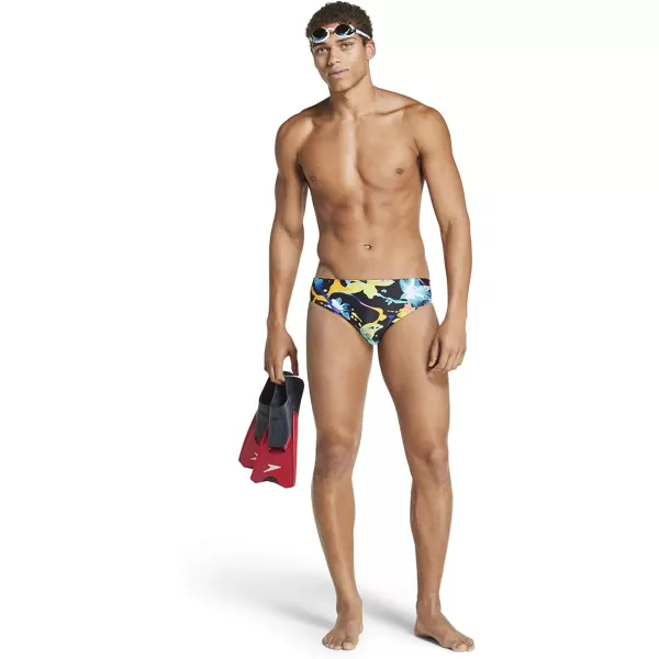 Speedo Mens Swimsuit Brief Endurance Lite Turnz PrintedBlackYellow