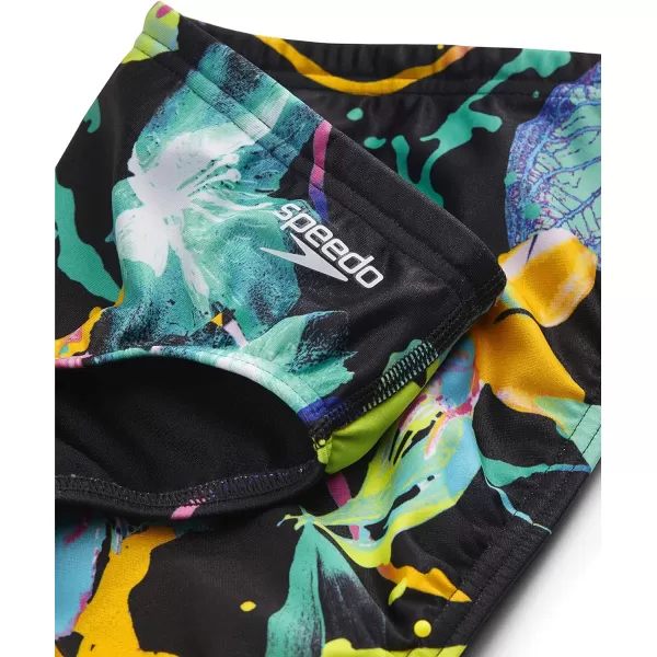 Speedo Mens Swimsuit Brief Endurance Lite Turnz PrintedBlackYellow