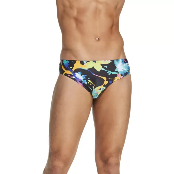 Speedo Mens Swimsuit Brief Endurance Lite Turnz PrintedBlackYellow