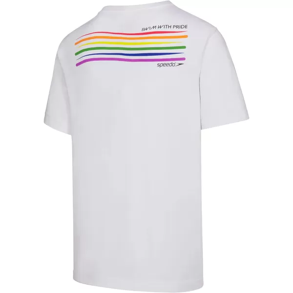 Speedo UnisexAdult TShirt Short Sleeve Crew Neck Pride Graphic2023 White