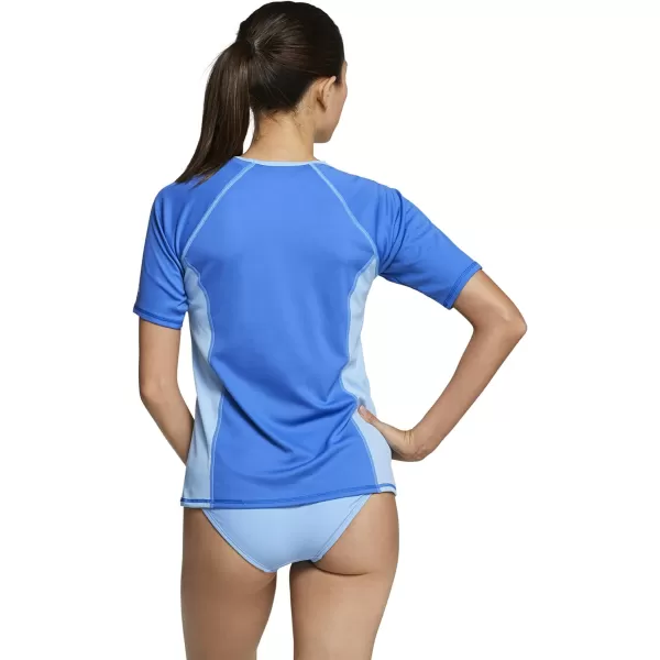 Speedo Womens Solid Short Sleeve RashguardHyper Blue