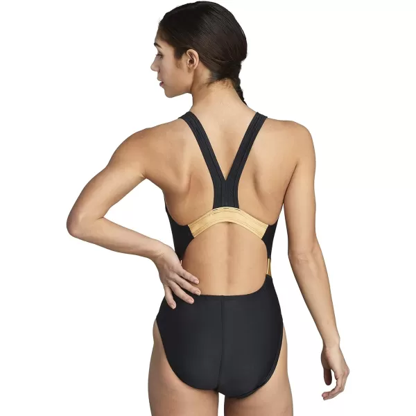 Speedo Womens Swimsuit One Piece Creora Highclo Quantum Splice High Cut SolidFusion BlackGold