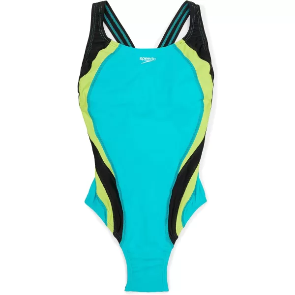 Speedo Womens Swimsuit One Piece Creora Highclo Quantum Splice High Cut SolidFusion Ceramic