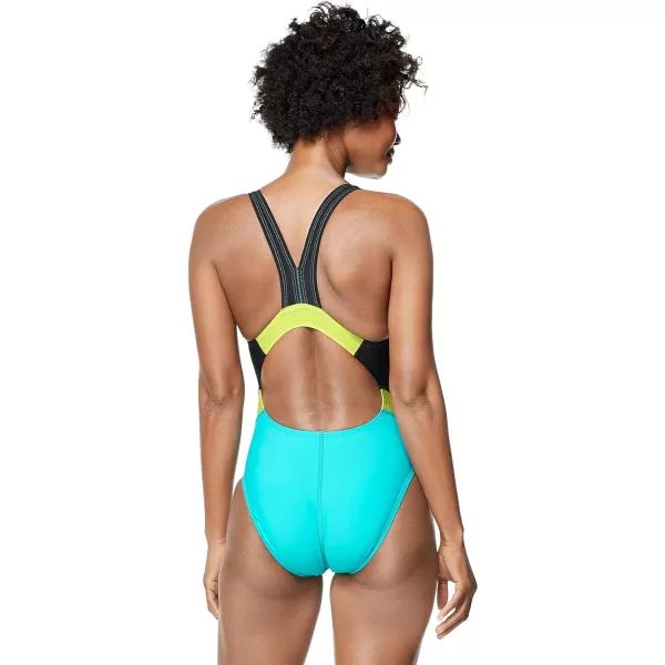 Speedo Womens Swimsuit One Piece Creora Highclo Quantum Splice High Cut SolidFusion Ceramic