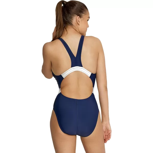 Speedo Womens Swimsuit One Piece Creora Highclo Quantum Splice High Cut SolidFusion NavyWhite