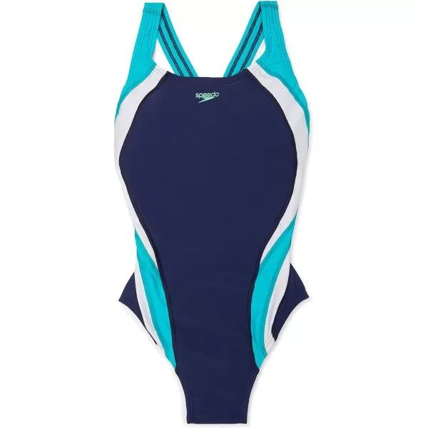 Speedo Womens Swimsuit One Piece Creora Highclo Quantum Splice High Cut SolidFusion Peacoat