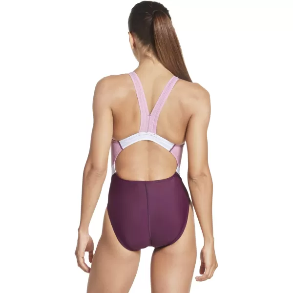 Speedo Womens Swimsuit One Piece Creora Highclo Quantum Splice High Cut SolidFusion Potent Purple