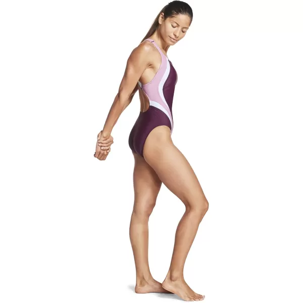 Speedo Womens Swimsuit One Piece Creora Highclo Quantum Splice High Cut SolidFusion Potent Purple