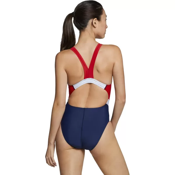 Speedo Womens Swimsuit One Piece Creora Highclo Quantum Splice High Cut SolidFusion RedWhiteBlue