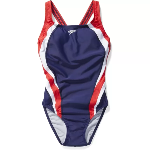 Speedo Womens Swimsuit One Piece Creora Highclo Quantum Splice High Cut SolidFusion RedWhiteBlue