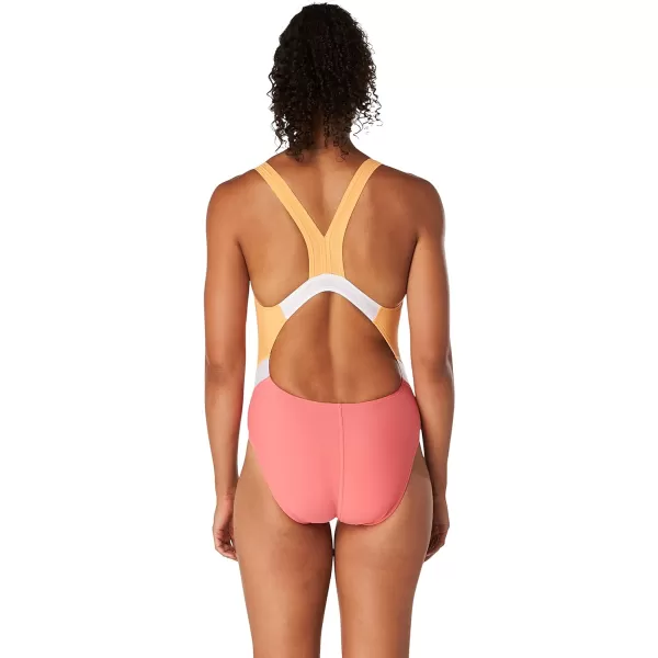 Speedo Womens Swimsuit One Piece Creora Highclo Quantum Splice High Cut SolidFusion Sun Kissed Coral