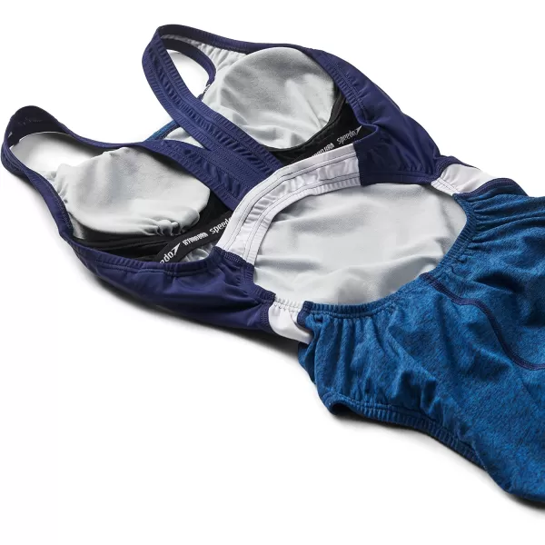Speedo Womens Swimsuit One Piece Creora Highclo Quantum Splice High Cut SolidHeather Bright Cobalt