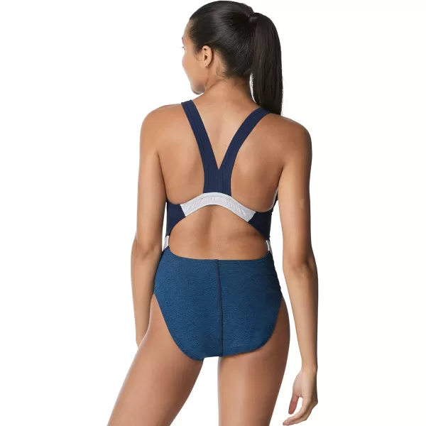 Speedo Womens Swimsuit One Piece Creora Highclo Quantum Splice High Cut SolidHeather Bright Cobalt