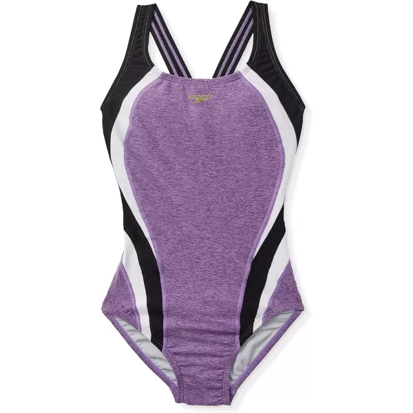 Speedo Womens Swimsuit One Piece Creora Highclo Quantum Splice High Cut SolidHeather Fairy Wren