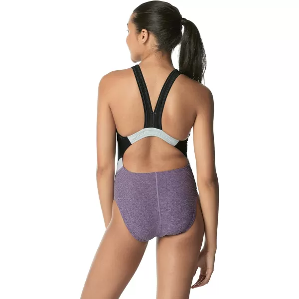 Speedo Womens Swimsuit One Piece Creora Highclo Quantum Splice High Cut SolidHeather Fairy Wren