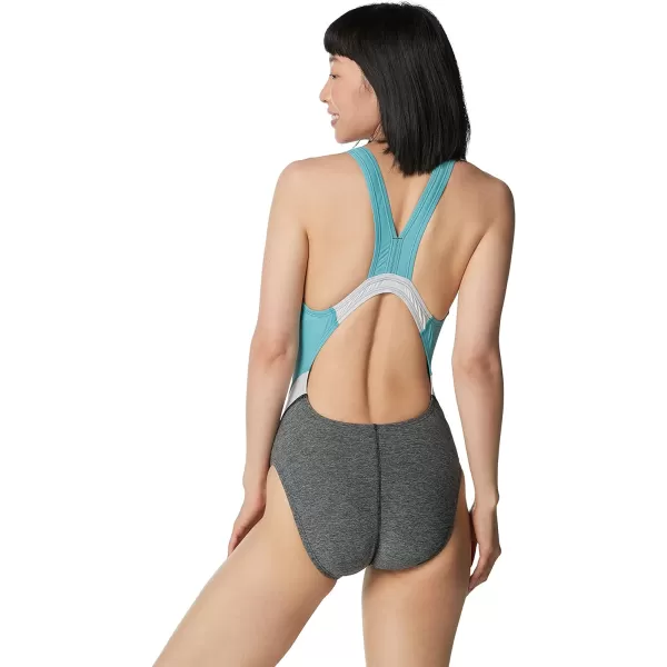 Speedo Womens Swimsuit One Piece Creora Highclo Quantum Splice High Cut SolidHeather Porcelain