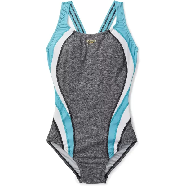 Speedo Womens Swimsuit One Piece Creora Highclo Quantum Splice High Cut SolidHeather Porcelain