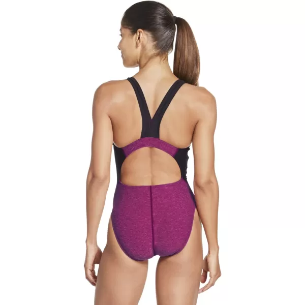 Speedo Womens Swimsuit One Piece Creora Highclo Quantum Splice High Cut SolidHeather Raspberry Radiance