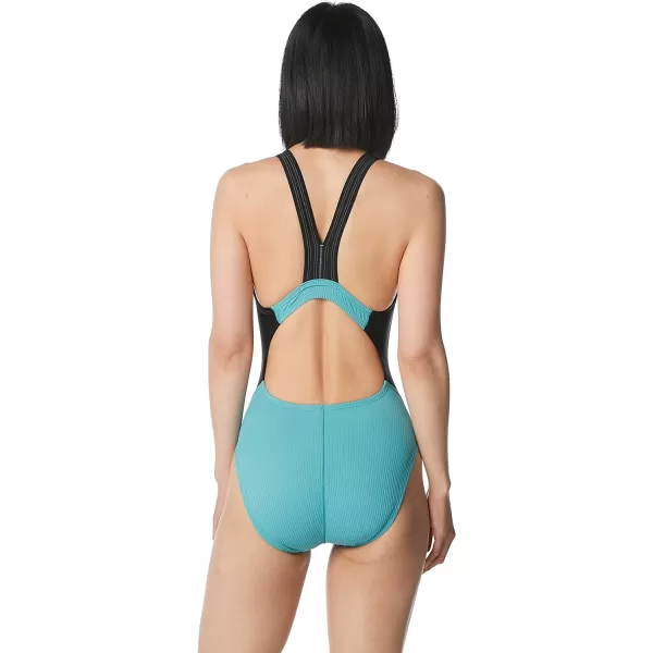 Speedo Womens Swimsuit One Piece Creora Highclo Quantum Splice High Cut SolidRib Porcelain