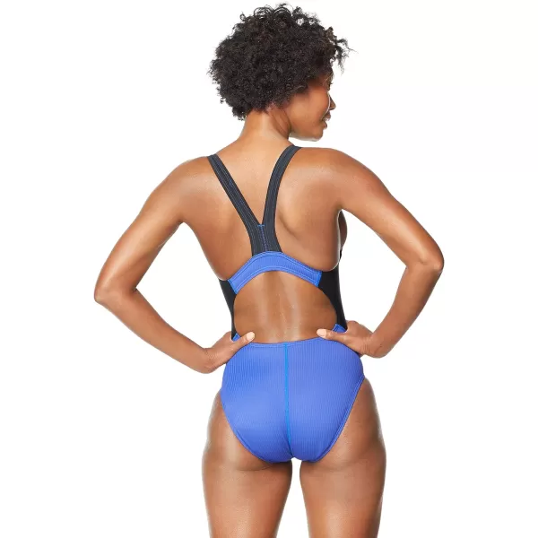 Speedo Womens Swimsuit One Piece Creora Highclo Quantum Splice High Cut SolidRib Royal Blue