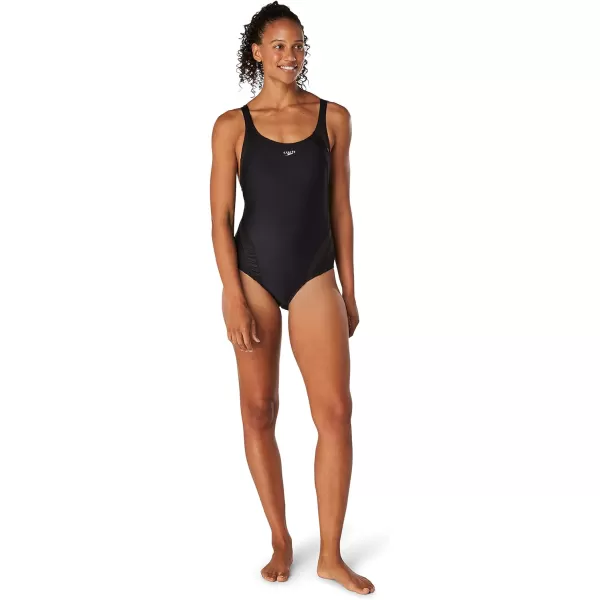 Speedo Womens Swimsuit One Piece Creora Highclo Quantum Splice High Cut SolidSheen Speedo Black