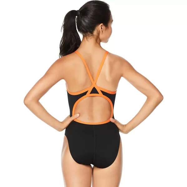 Speedo Womens Swimsuit One Piece Endurance Flyback Solid Adult Team ColorsBlackOrange