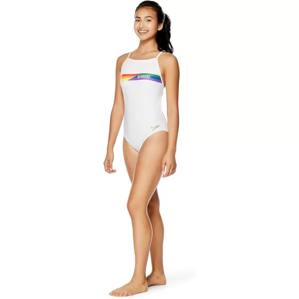 Speedo Womens Swimsuit One Piece Endurance The One Printed Team ColorsPride Bright White