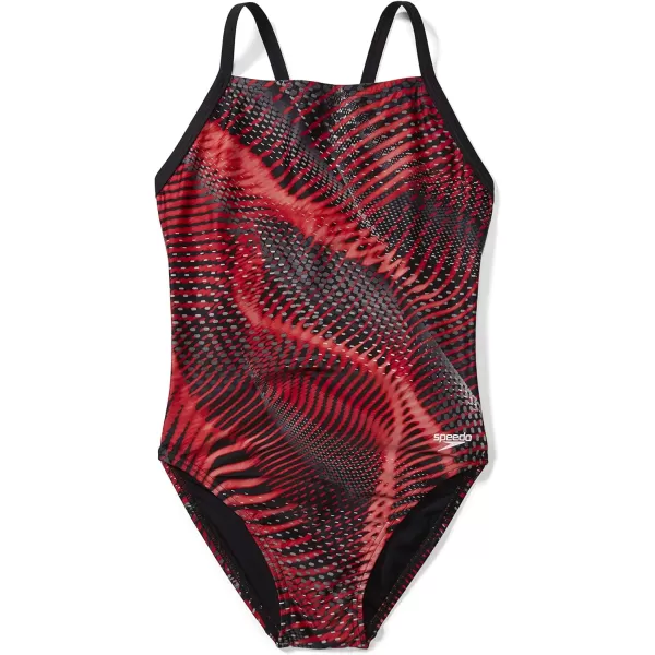 Speedo Womens Swimsuit One Piece PowerFlex Flyback Printed Adult Team ColorsCoded Riff Red