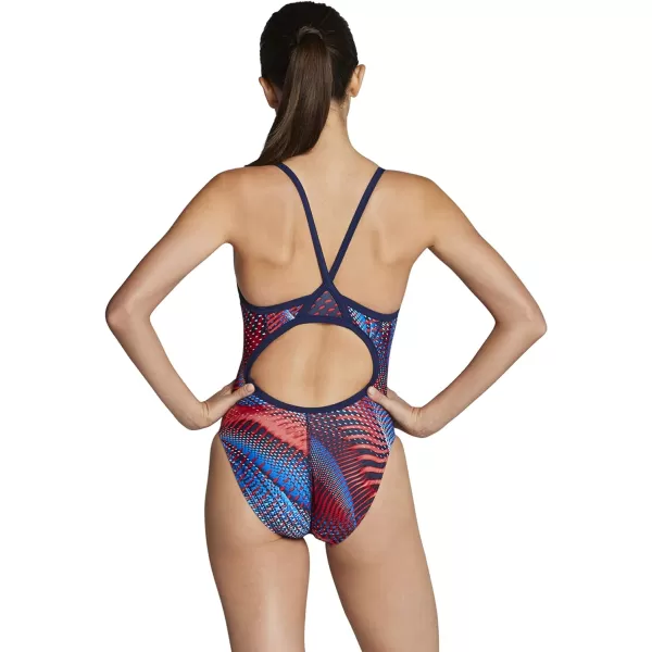 Speedo Womens Swimsuit One Piece PowerFlex Flyback Printed Adult Team ColorsCoded Riff RedWhiteBlue