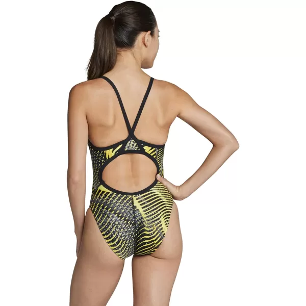 Speedo Womens Swimsuit One Piece PowerFlex Flyback Printed Adult Team ColorsCoded Riff Yellow