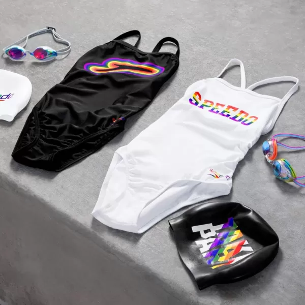 Speedo Womens Swimsuit One Piece PowerFlex Flyback Printed Adult Team ColorsRainbow Brights
