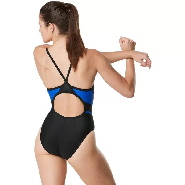 Speedo Womens Swimsuit One Piece PowerFlex Flyback Solid Adult Team ColorsBlackBlue