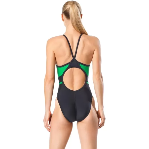 Speedo Womens Swimsuit One Piece PowerFlex Flyback Solid Adult Team ColorsBlackGreen