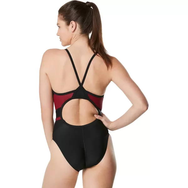 Speedo Womens Swimsuit One Piece PowerFlex Flyback Solid Adult Team ColorsBlackMaroon