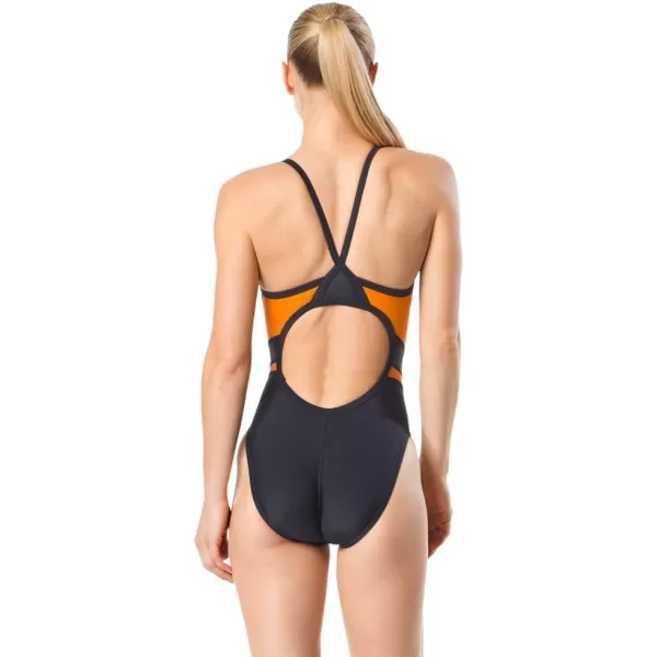 Speedo Womens Swimsuit One Piece PowerFlex Flyback Solid Adult Team ColorsBlackOrange