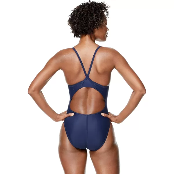 Speedo Womens Swimsuit One Piece PowerFlex Flyback Solid Adult Team ColorsSpeedo Navy