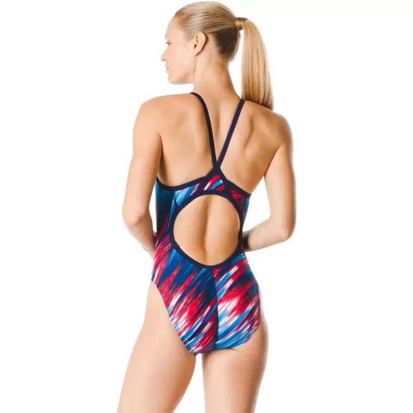 Speedo Womens Swimsuit One Piece Powerflex Flyback Striped Adult Team ColorsReigning NavyRedWhite