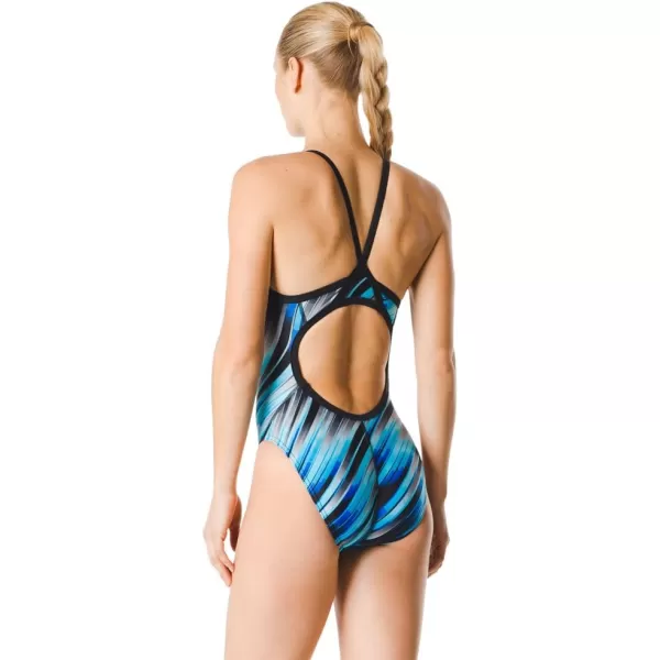 Speedo Womens Swimsuit One Piece Powerflex Flyback Striped Adult Team ColorsReigning Speedo Blue