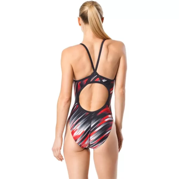 Speedo Womens Swimsuit One Piece Powerflex Flyback Striped Adult Team ColorsReigning Speedo Red