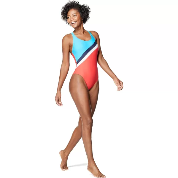 Speedo Womens Swimsuit One Piece Thin Strap High CutDiagonal Bittersweet