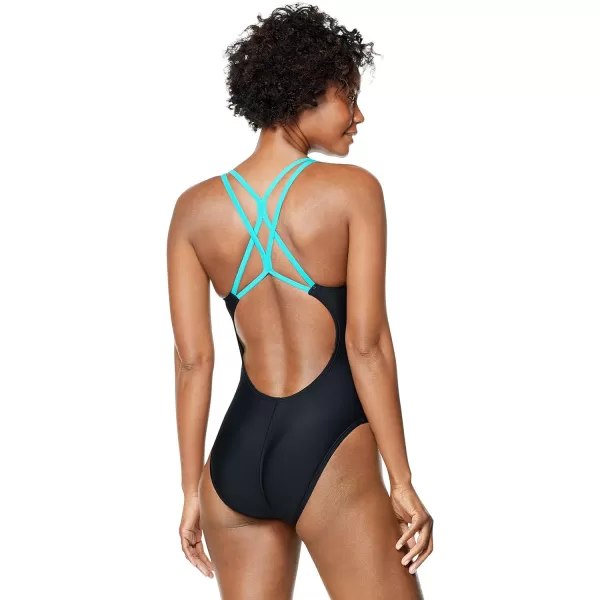 Speedo Womens Swimsuit One Piece Thin Strap High CutDiagonal Speedo Black