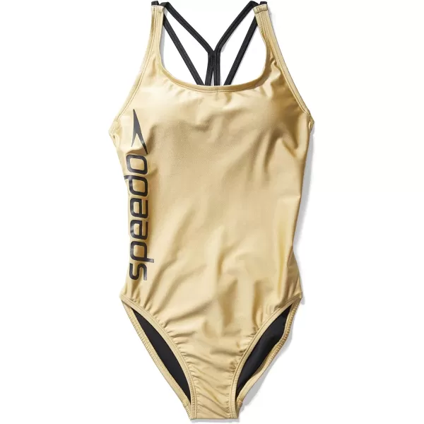 Speedo Womens Swimsuit One Piece Thin Strap High CutGold