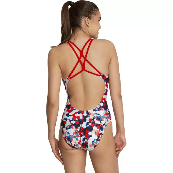 Speedo Womens Swimsuit One Piece Thin Strap High CutPrism RedWhiteBlue