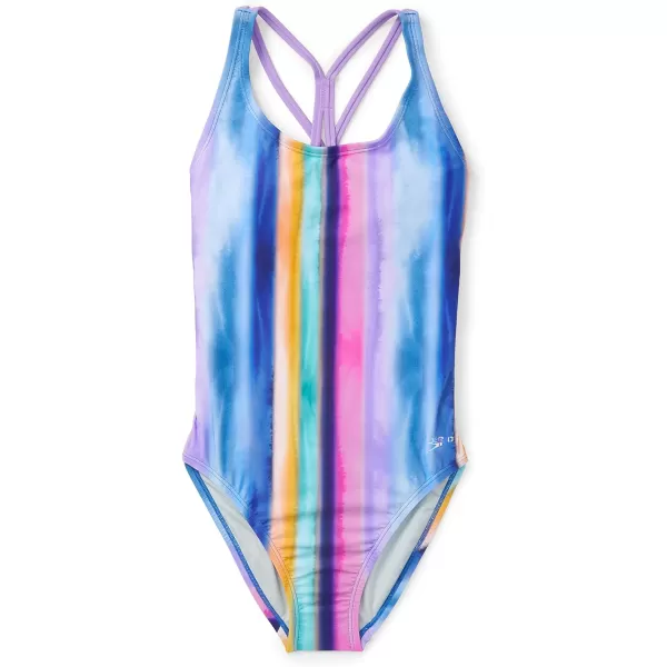 Speedo Womens Swimsuit One Piece Thin Strap High CutRainbow Stripe