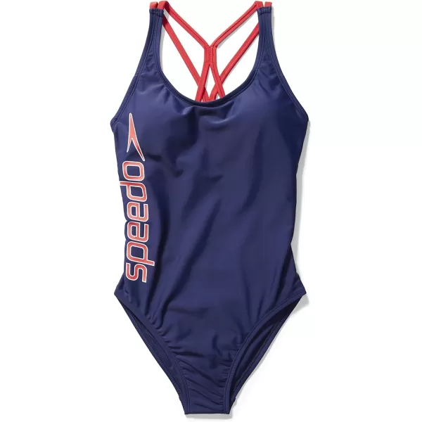 Speedo Womens Swimsuit One Piece Thin Strap High CutRedWhiteBlue