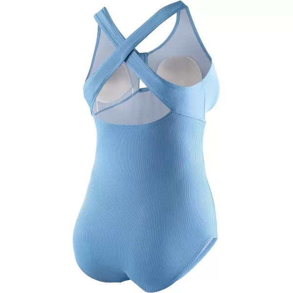 Speedo Womens Swimsuit One Piece Tie Front Plus Size RibbedRobbia Blue