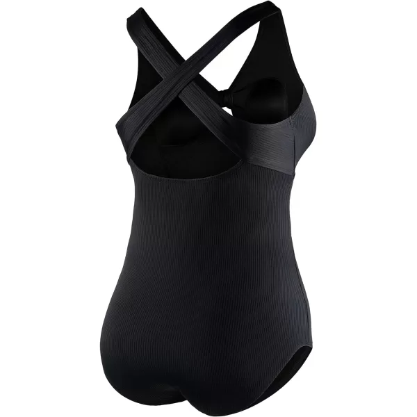 Speedo Womens Swimsuit One Piece Tie Front Plus Size RibbedSpeedo Black