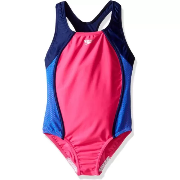 Speedo Girls Swimsuit One Piece Mesh Splice Thick StrapElectric Pink