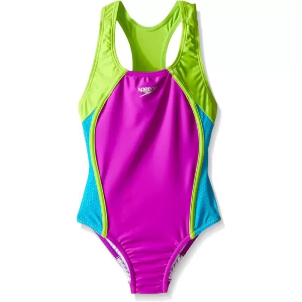 Speedo Girls Swimsuit One Piece Mesh Splice Thick StrapElectric Purple